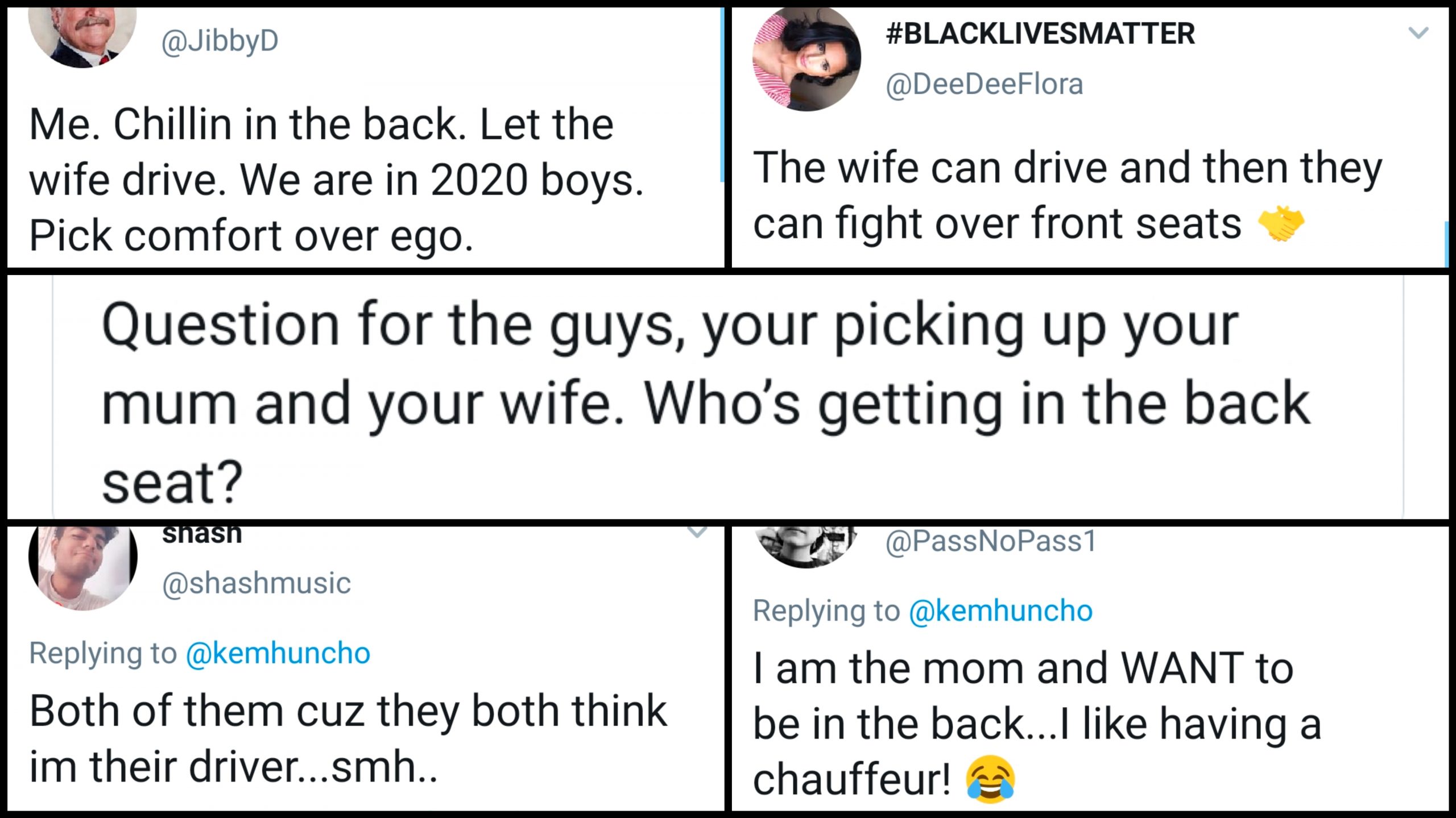 Mother or wife? Who Gets The Backseat image
